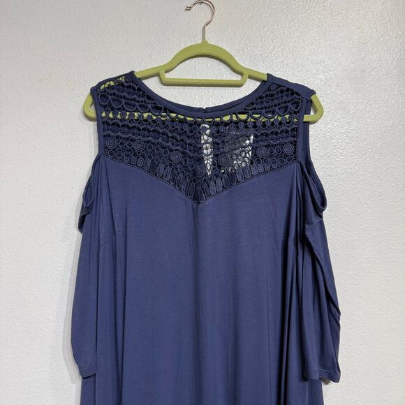 Lane Bryant Blue Crochet Neck Cold Shoulder Midi Shift Dress Sz 14/16 NWT - Picture 3 of 13